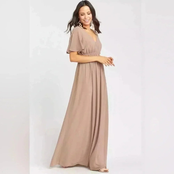 NWT Show Me Your Mumu Emily Empire Maxi Dress Soft Beige Chiffon Medium and 2X - Picture 1 of 10